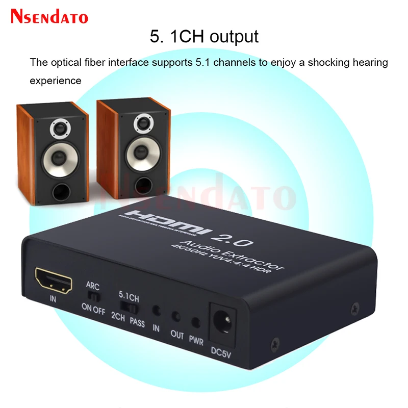 Conmutador 2,0 Compatible con HDMI, divisor de Extractor de Audio 4k 60hz HDMI a HDMI óptico TOSLINK SPDIF 3,5mm, convertidor 5.1ch/2.0ch ARC - imagen 3