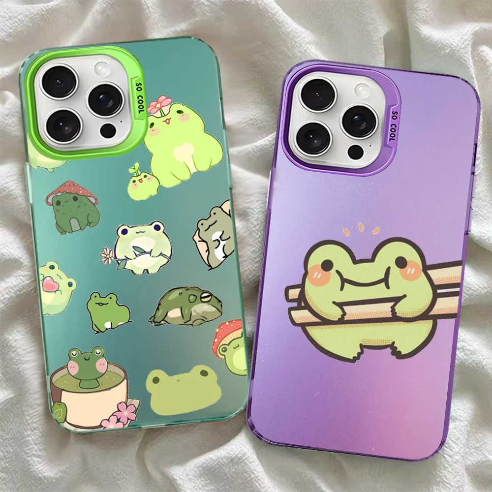 Funda de teléfono con dibujo de rana para iPhone 16 15 14 13 12 11 Pro Max X XR XSMAX 8 7 Plus, funda trasera mate a prueba de golpes - imagen 2