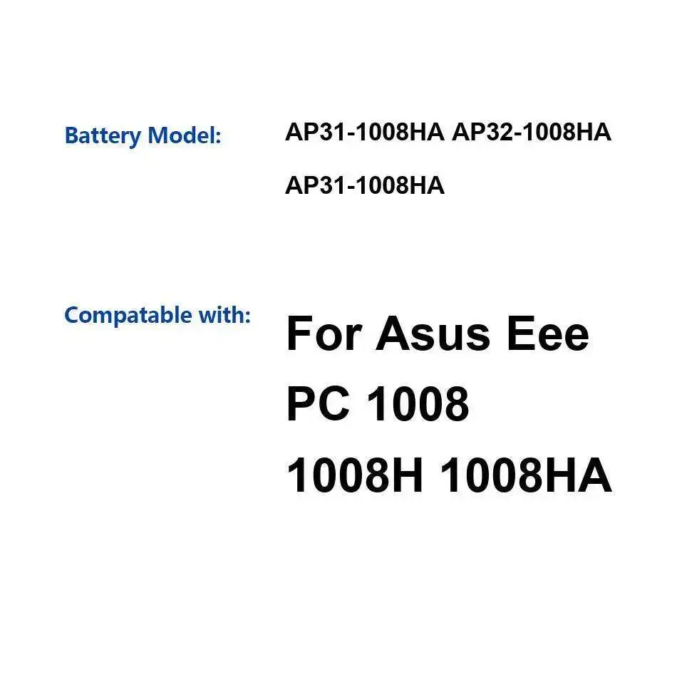 Batería para ordenador portátil AP31-1008HA AP32-1008HA 2900Mah para Asus Eee PC 1008 1008H 1008HA alta compatibilidad