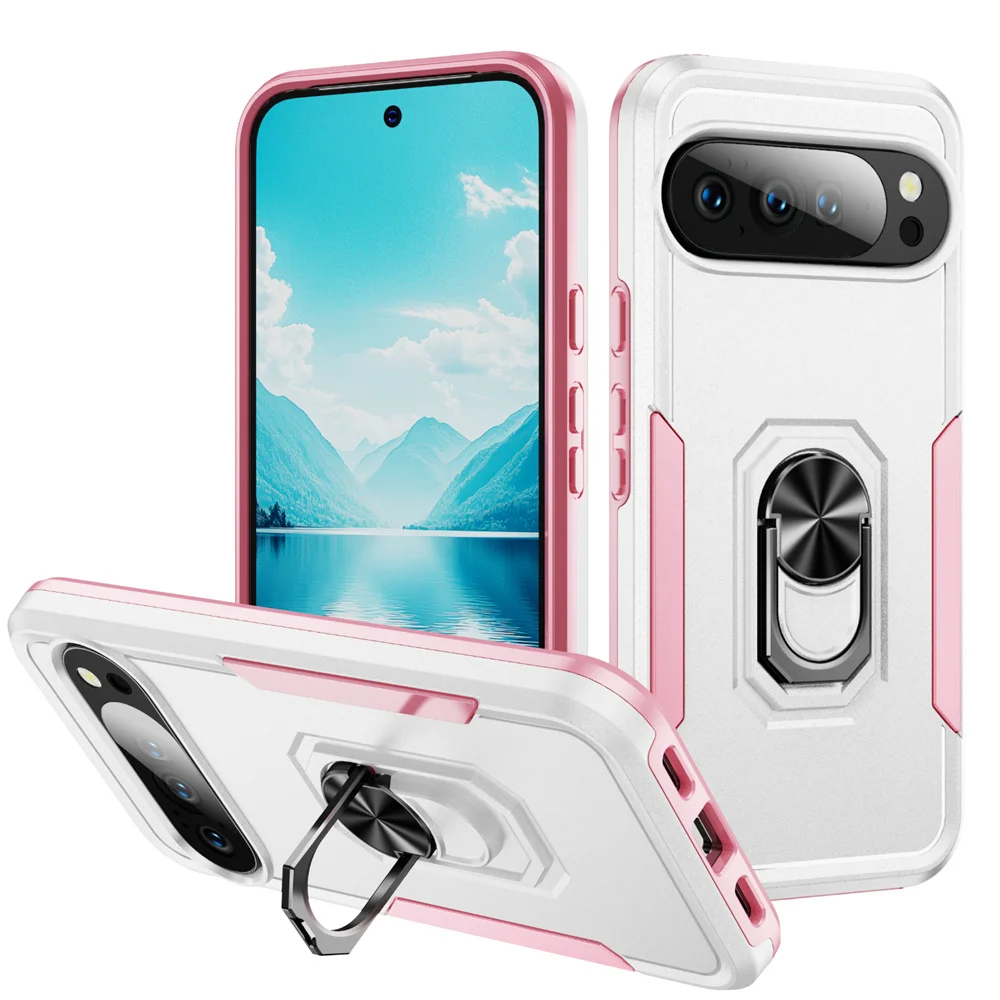 Funda de teléfono con soporte plegable magnético de armadura de lujo para Google Pixel 10 9 Pro XL 9A 8A 8 7A 7 6 6A cubierta trasera de colisión de Color