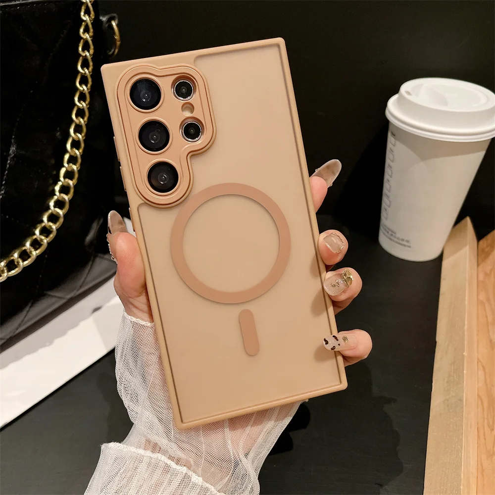 Para Samsung Galaxy mate funda magnética de carga inalámbrica S25 S24 S23 S22 Ultra Plus Magsafe cubierta de lente de vidrio duro a prueba de golpes