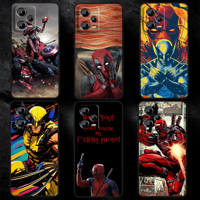 Marvel Lobezno Deadpool funda de teléfono negra para Xiaomi Redmi Note 13, 12R, 12S, Turbo 11, 11T, 11S, 10, 10S Pro Plus, 5G