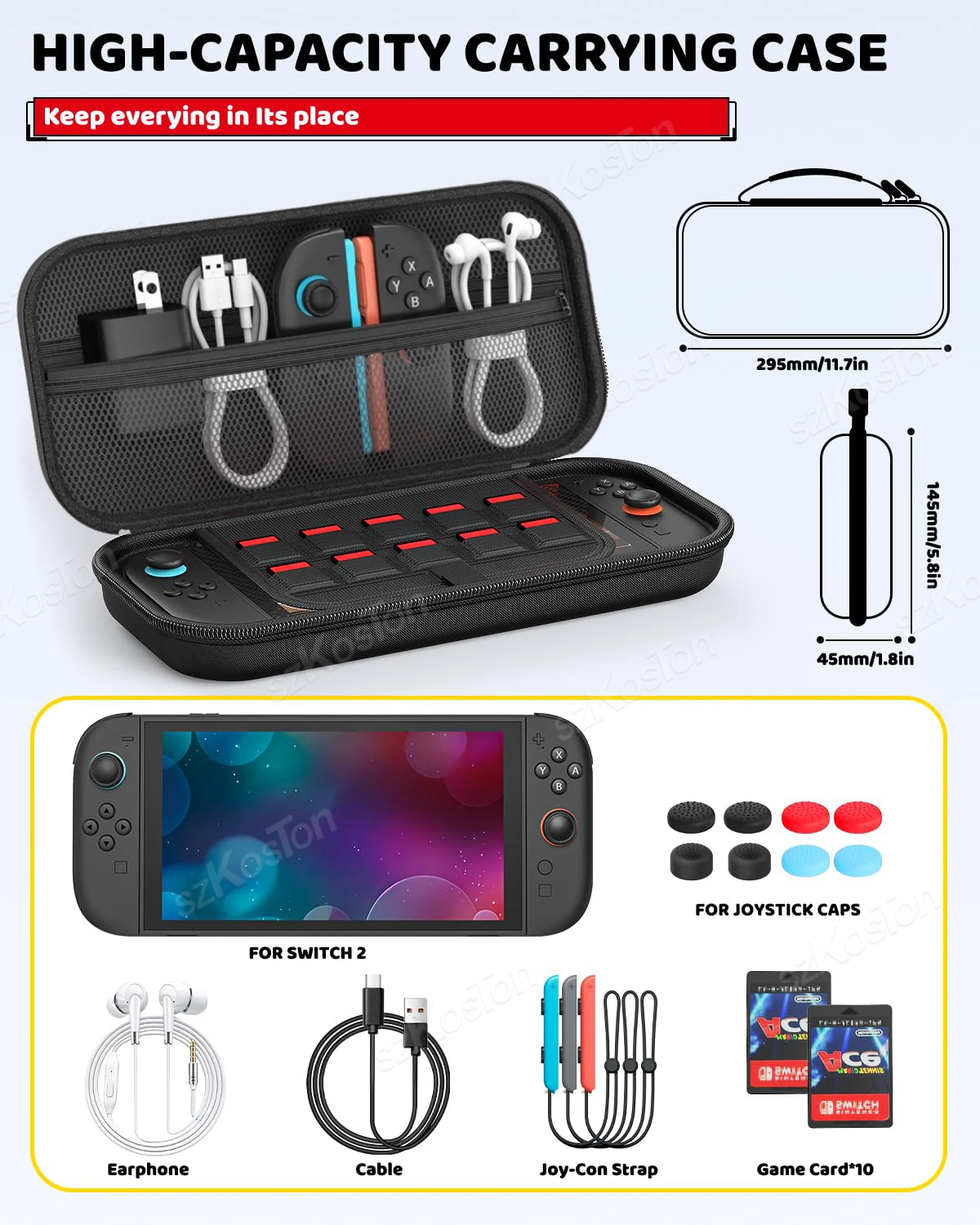 Paquete de accesorios 5 en 1 para Switch 2, Estuche de transporte portátil, cubierta protectora suave, Protector de pantalla, Kit de tapones antipolvo, empuñaduras para pulgar - imagen 2