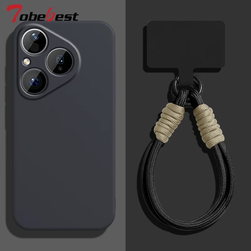 Funda con correa para la muñeca con cordón de silicona líquida para Huawei Pura 80 70 Ultra P60 P50 P40 P30 Lite Pro, funda protectora para lente de cámara - imagen 2