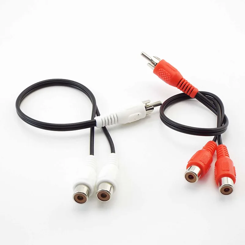 Y Splitter Cable de Audio RCA macho a 2 hembra, adaptador de conector RCA, Cable de alambre - imagen 2