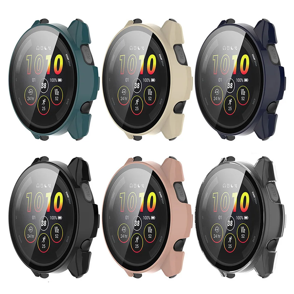 PC + funda protectora de vidrio para Garmin Forerunner 265 265S Protector de pantalla completa cubierta de parachoques