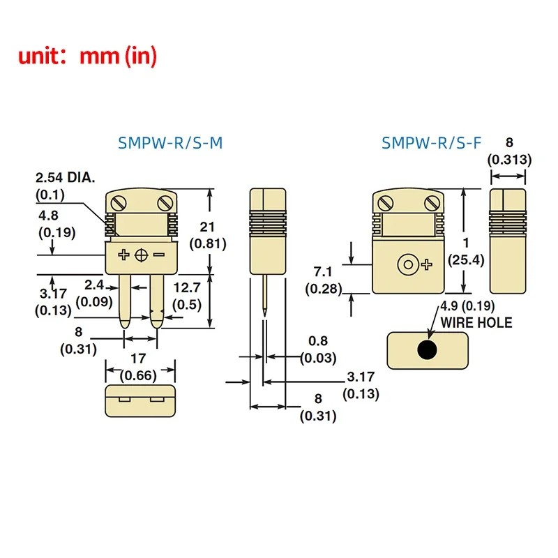 1/5 Uds B/S tipo enchufe de termopar y conector de cable de compensación de Panel SMPW-R/S-M/F MPJ-R/S-F - imagen 2