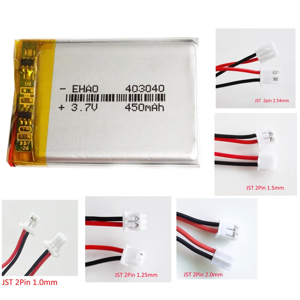 Batería recargable LiPo de polímero de litio, 3,7 V, 450mAh, 403040 para Mp3, E-book, grabadora Bluetooth, auriculares
