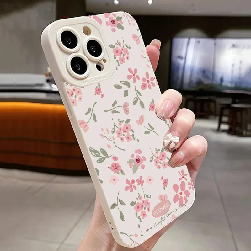 Funda de teléfono con estampado de rama de flor rosa para iPhone 16 Pro Max 15 14 13 12 11 XS XR 7 8 Plus, funda de parachoques de silicona suave caramelo - imagen 5