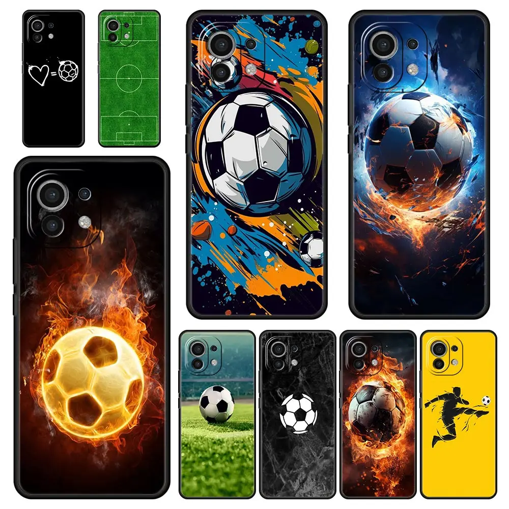 Funda de teléfono para Xiaomi Mi 14, 13, 12, 11 Lite, 13T, 12T, 11x11T, 10T Pro, 9T Note 10 Lite, funda negra suave, balón de fútbol de pasión