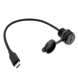 Cable USB-C IP67 Macho-Hembra Alta Velocidad Montaje Panel 30cm