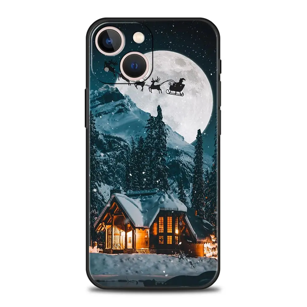 Funda de teléfono de lujo para Apple iPhone 11, 15, 14 Pro MAX, 12, 13, 7, 8 Plus, X, XR, XS, MAX, SE, Funda negra con estampado gráfico de Navidad - imagen 2