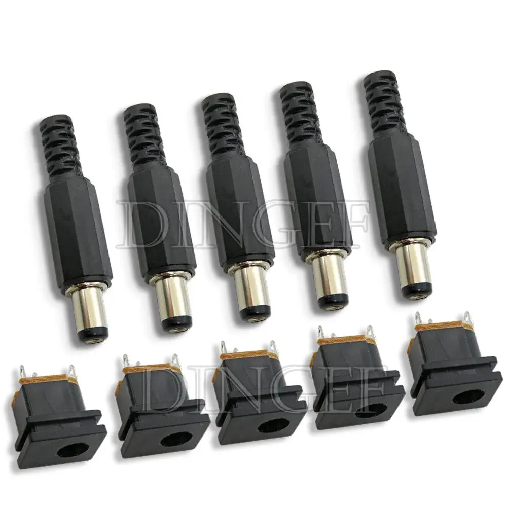 10 Uds 5 pares 5,5x2,1mm enchufe de alimentación CC macho hembra Jack tuerca montaje en Panel conector adaptador de corriente CC DC012 DC015 DC017 DC022 - imagen 3