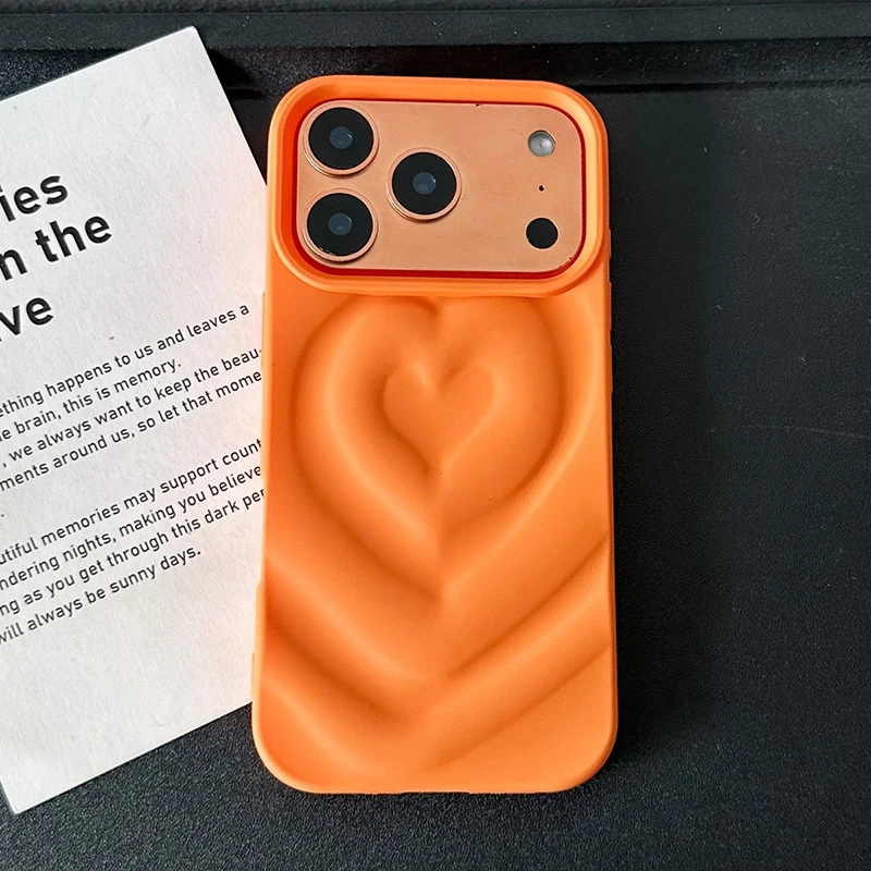 Popular cósmico naranja vino rojo 3D ondulación corazón textura teléfono caso para iPhone 17 Pro Max 16 15 14 13 aire mate TPU contraportada - imagen 2