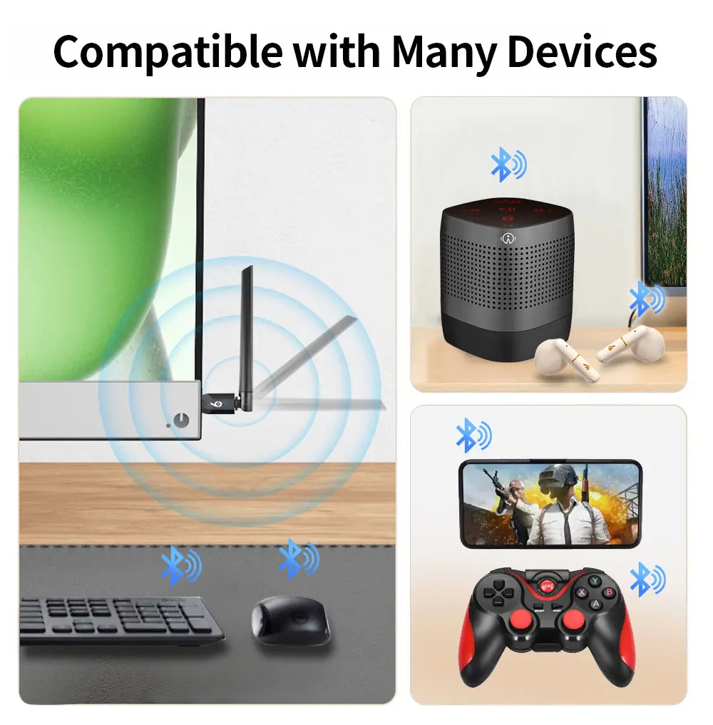 Adaptador 2 en 1 Bluetooth 6,0 transmisor de Audio inalámbrico receptor USB Dongle para auriculares altavoz Windows 8,1/10/11 controlador gratis - imagen 4