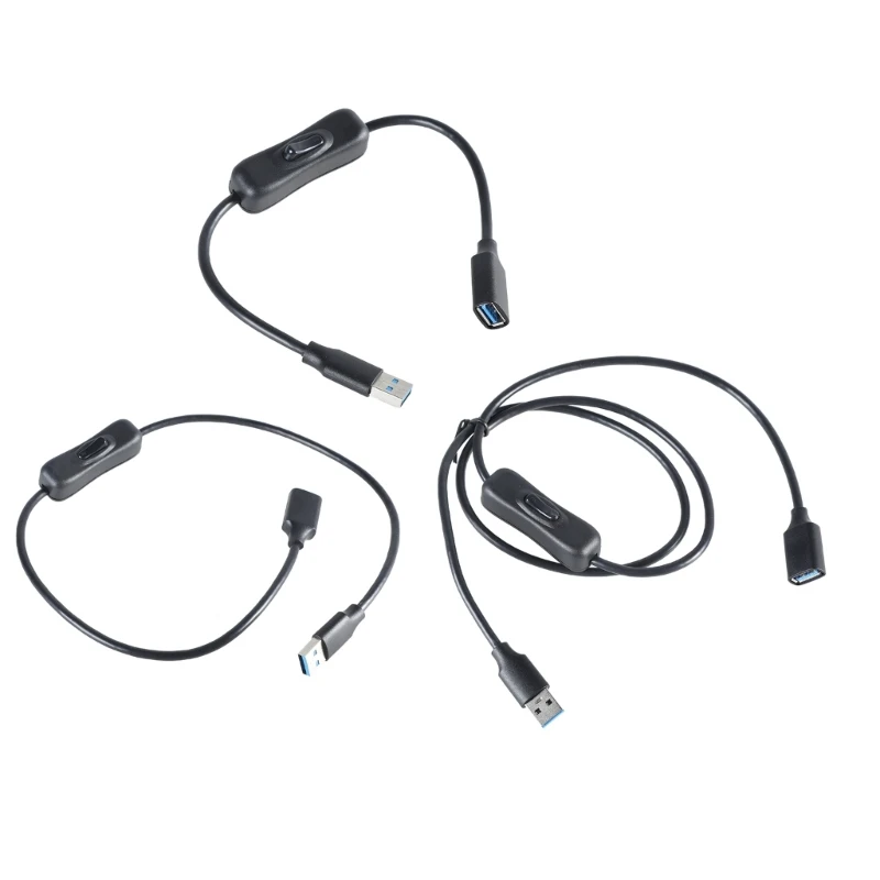 Cable USB USB 3,0 A macho a hembra Cable de extensión negro con interruptor ON OFF Cable de transferencia de datos y cable de alimentación de carga - imagen 2