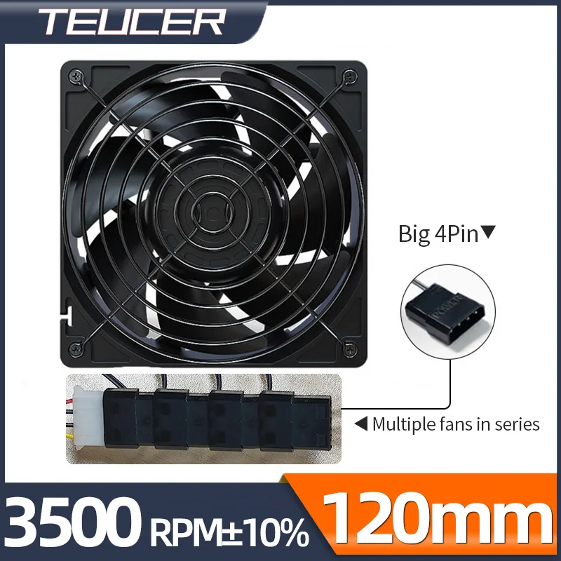 Teucer-ventilador para caja de ordenador, dispositivo de 12cm, 12038 RPM, 12V, 4 pines, para estación de trabajo, gabinete, disipador térmico, radiador