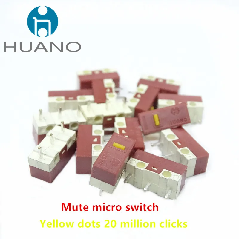 10 Uds nuevo producto HUANO Micro interruptor silencioso blanco 10 millones amarillo 20 millones clic en toda la vida ratón de ordenador Micro interruptor silencioso