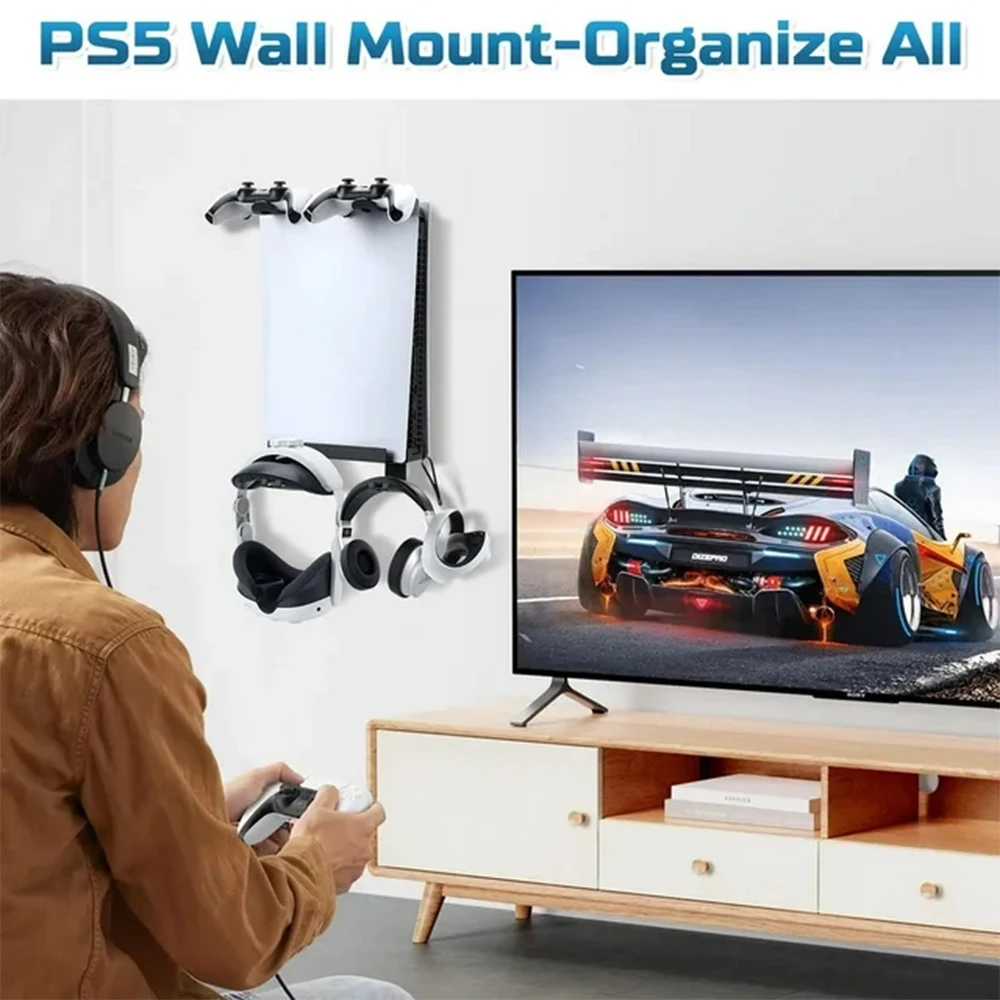 Juego de soportes de almacenamiento de montaje en pared para PS5/PS VR2 w, soporte de controlador desmontable y colgador de auriculares - imagen 5