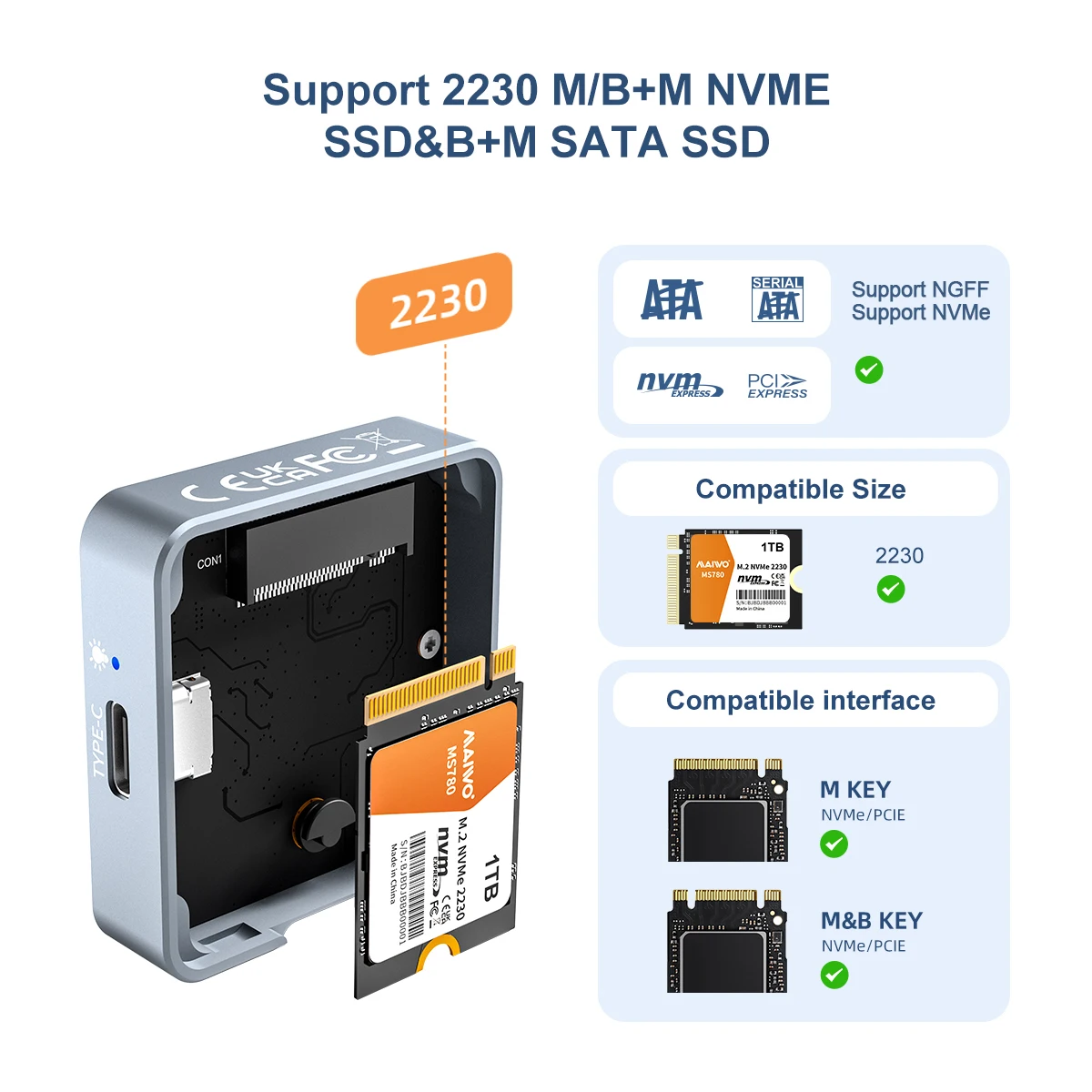 MAIWO M.2 2230 NVMe SATA SSD carcasa USB 3,2 Gen 2 10Gbps a NVMe NGFF PCI-E M.2 SSD carcasa SSD externa para Pc portátil iPhone 15 - imagen 4