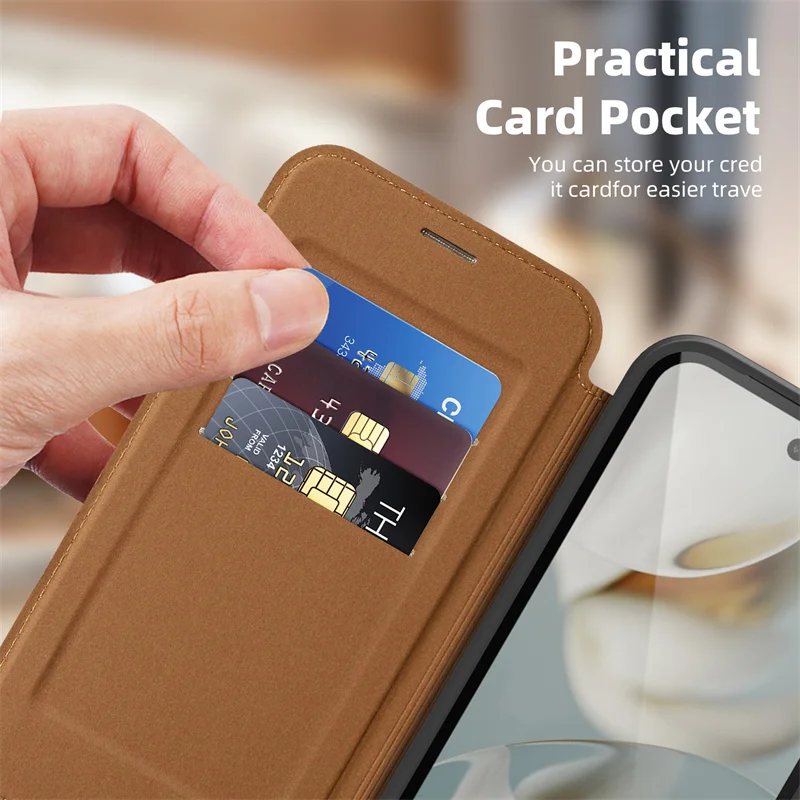 Funda con soporte magnético de cuero PU de lujo para Google PIXEL 9 10 Pro XL 8 9 10 Pro 9A para funda protectora tipo billetera con ranura Magsafe - imagen 4