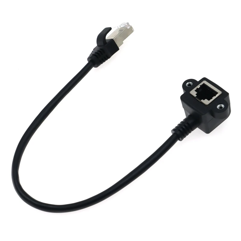 Cable de extensión de conexión Ethernet RJ45 macho a hembra, ángulo de 90 grados, LAN, con orificios de Tornillo de montaje para ordenadores y enrutadores - imagen 5