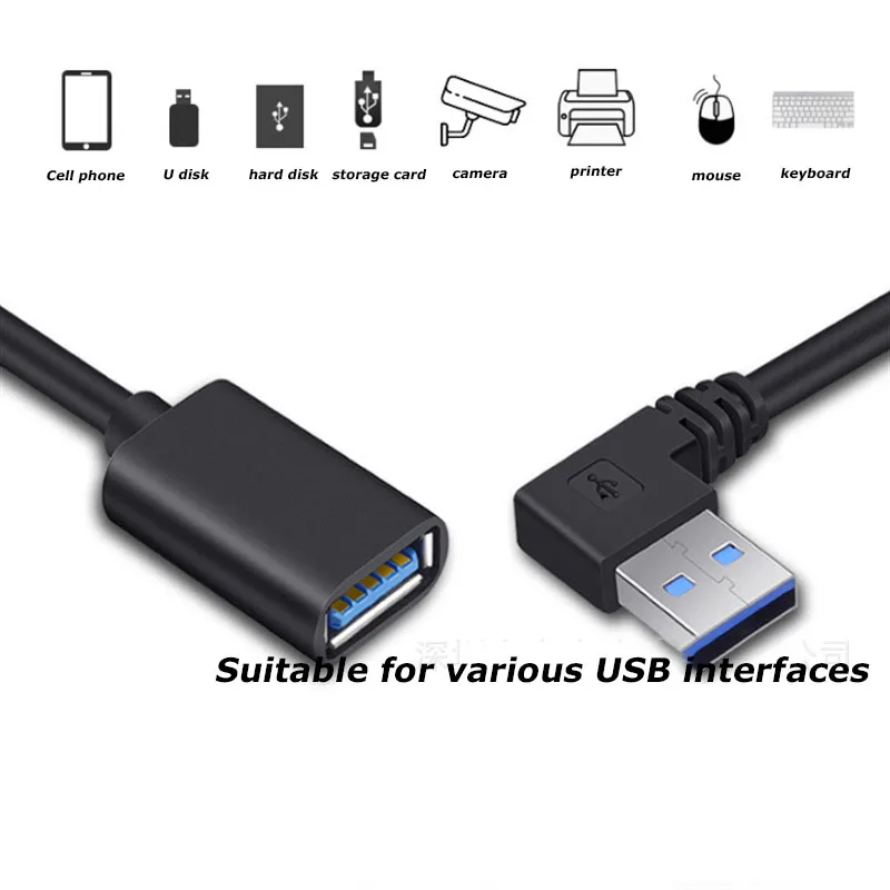 1 Uds 30CM 90 grados USB 3,0/2,0 adaptador macho a hembra Cable extensor de extensión de ángulo 5Gbps transmisión rápida izquierda/derecha/arriba/abajo - imagen 3