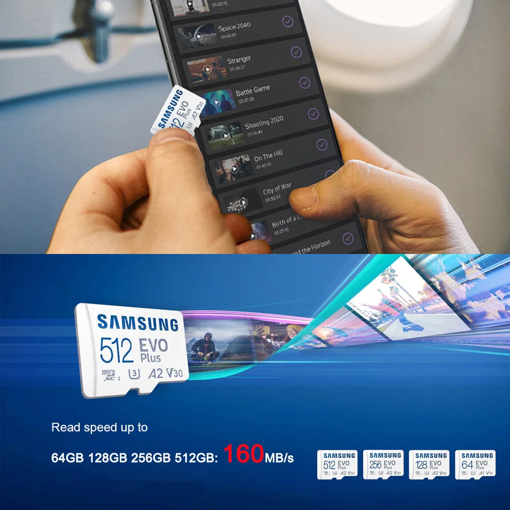 Tarjeta de memoria Samsung 1TB 512GB 256GB 128GB A2 V30 U3 tarjeta Micro SD EVO Plus 64GB A1 V10 U1 velocidad de lectura 160MB/s Class10 tarjeta TF - imagen 4