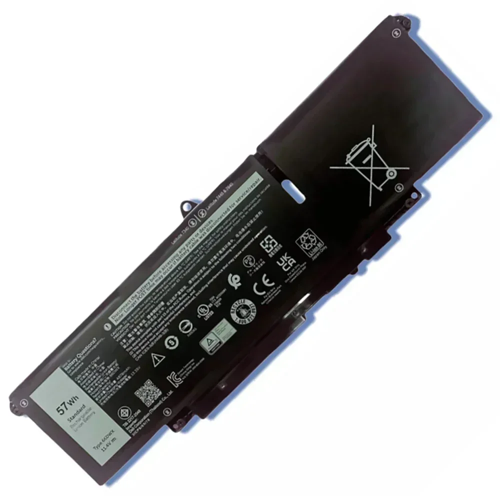 Batería genuina para ordenador portátil 66DWX WW8N8 11,4 V 57Wh para Dell Latitude 7340 7440 7640 047T0 0HYH8 P175G P176G 3ICP6/65/78 et - imagen 3