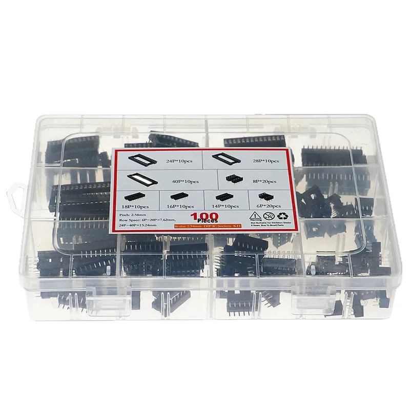 100 Uds paso de 2,54mm (6/8/14/16/18/24/28/40 pines) Kit surtido de adaptadores de tipo soldadura de enchufes DIP IC - imagen 2