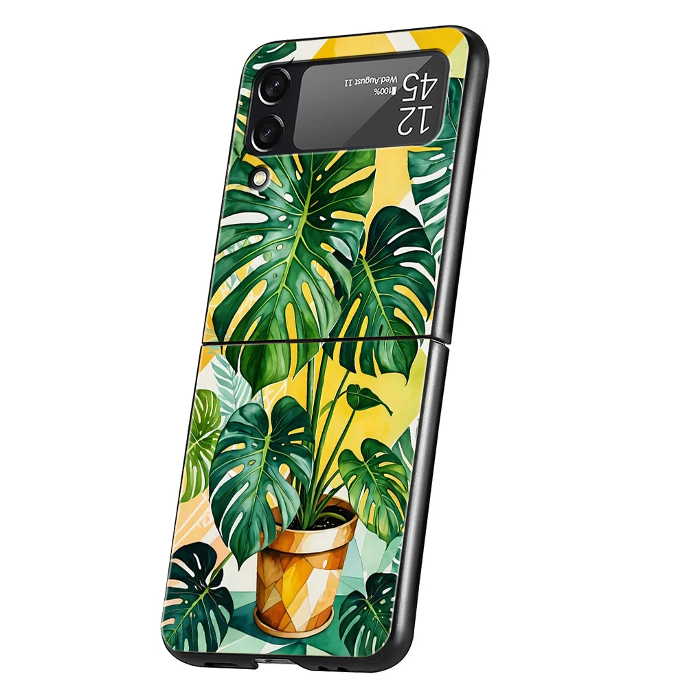 Funda de teléfono verde Monstera de hojas para Samsung Galaxy Z Flip 3 4 5 6 7 PC plegable negro duro para Samsung Z Flip3 Flip4 Flip5 - imagen 5