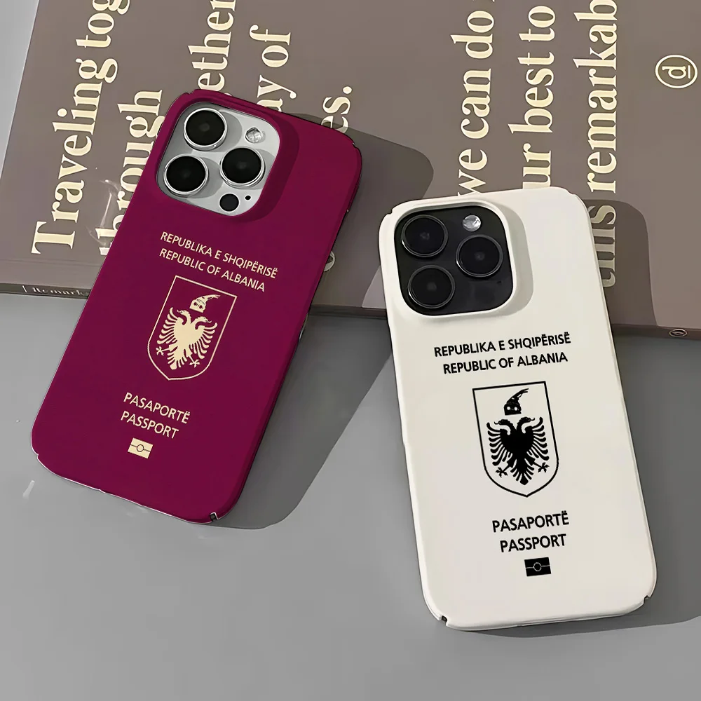 Funda de teléfono para iPhone 17 16 15 14 13 12 11 Pro Max X XS XR XSMax 7 8 Plus Air película brillante PC dura pasaporte de Albania