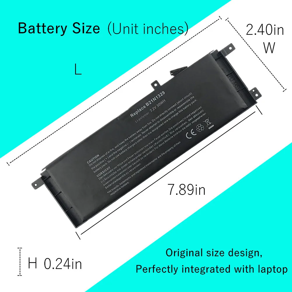 Una unidad de tamaño de batería gráfico de pulgadas con una batería para computadora portátil