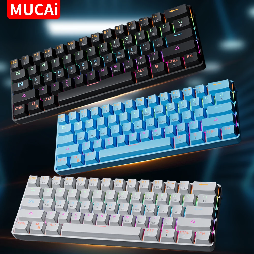 MUCAI MK61 USB Gaming Esports Teclado mecánico 61 teclas eje rojo Cable desmontable retroiluminación RGB intercambio en caliente
