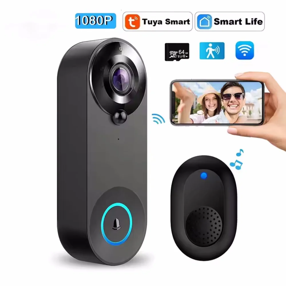 Tuya 1080P timbre inalámbrico WIFI Video intercomunicador timbre de puerta con cámara hogar inteligente para protección de seguridad detección de movimiento PIR