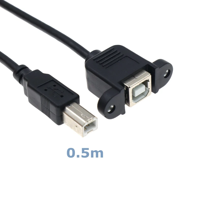 Cable de extensión de escáner de impresora USB 0,5 tipo B macho a tipo B hembra de 2,0 m con orificios de tornillo de montaje en Panel