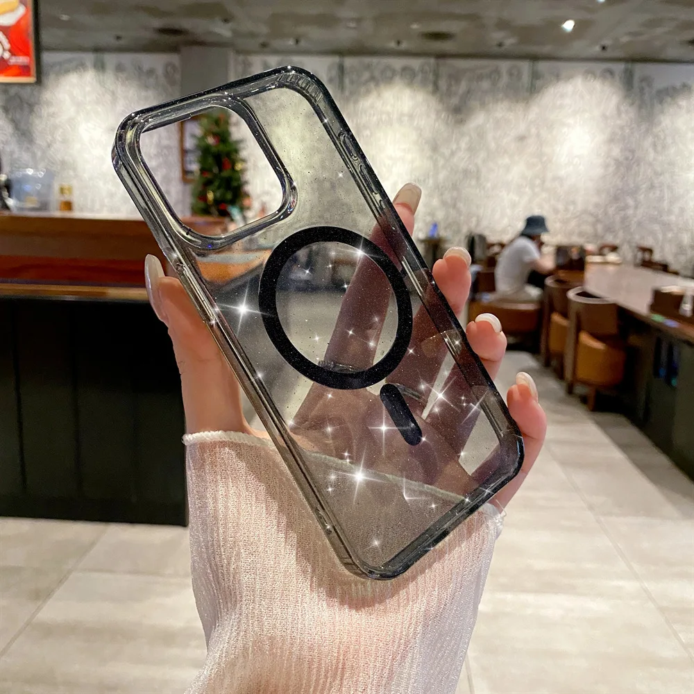 Funda magnética para iPhone 16 16E 15 14 13 12 Pro Max Plus, funda brillante estrellada transparente a prueba de golpes, Fundas para teléfono Mag-safe - imagen 3