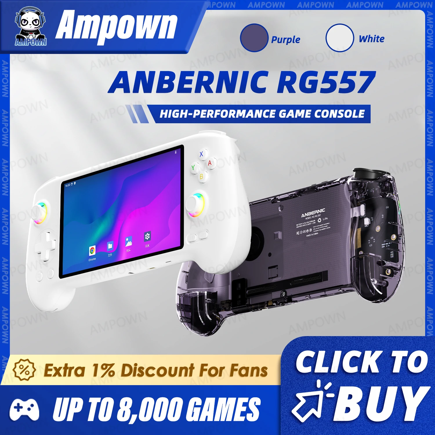 ANBERNIC-consola de juegos portátil RG557, procesador de dimensiones, pantalla AMOLED de 5,48 ", Joystick capacitivo Android14, ventilador de refrigeración de salida DP