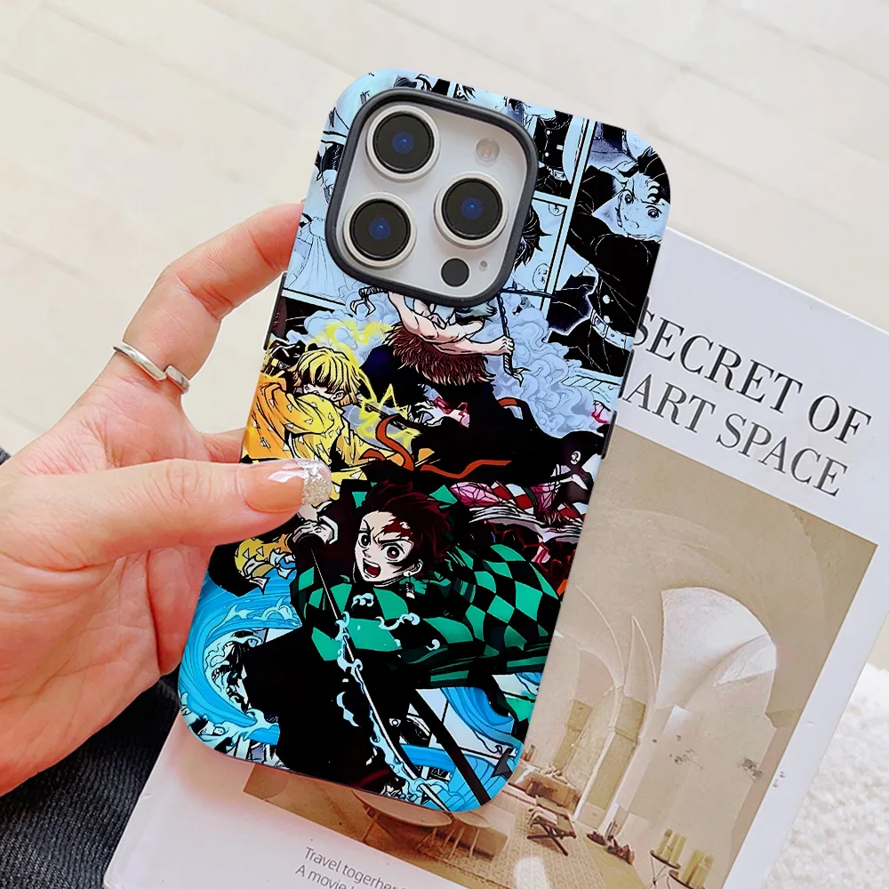 Funda de teléfono Anime Demon Slayer para iPhone 16, 15, 14, 13, 12, 11 Pro Max Plus, funda trasera magnética de lujo de doble capa - imagen 2