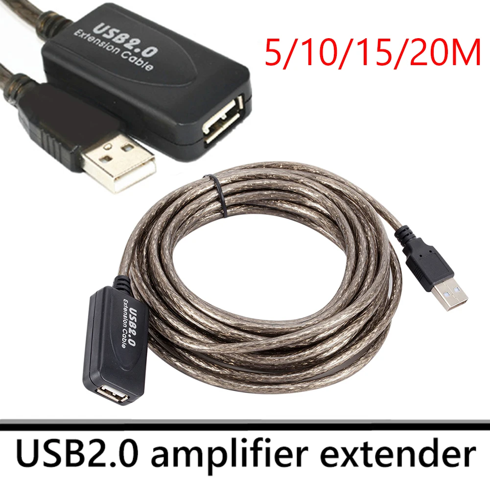 Cable de extensión USB 2,0 de 5/10/20m, cable extensor macho a hembra, repetidor activo, cable de extensión de tarjeta de red inalámbrica, adaptador USB