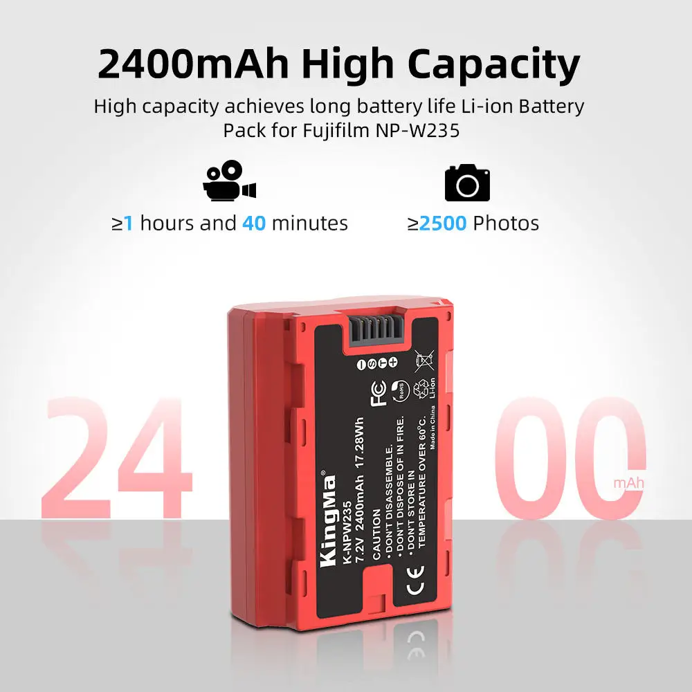Batería de cámara NP-W235, para Fujifilm GFX100RF, XT5, XT4, XT50, VG-XT4, X-S20, GFX100S, GFX50S II, X-H2S, capacidad de 2400 mAh