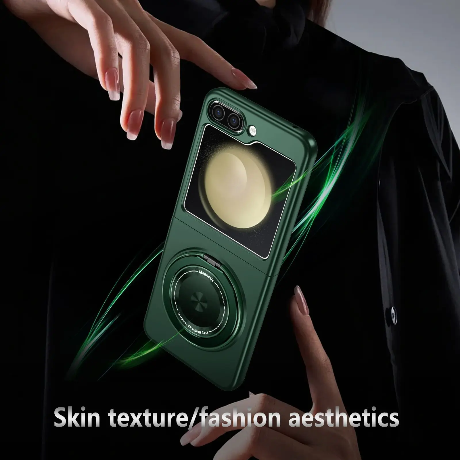 Funda magnética 2024 para Samsung Galaxy Z Flip 5 4 3 5G, soporte de carga inalámbrica, funda de PC a la moda, fundas antigolpes para Flip5 Flip4 - imagen 5