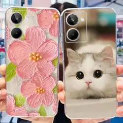 Funda Realme 10 / 10 Pro / 10 Pro+ de TPU con gato y flores