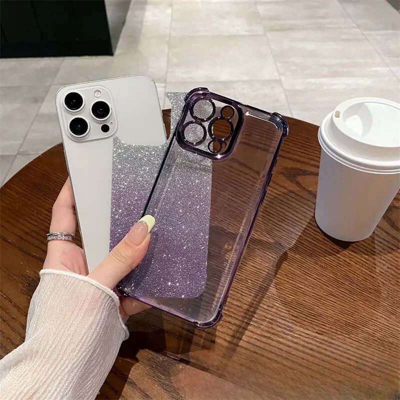 Funda de teléfono galvanizada con purpurina plateada y rosa para Iphone 16 Pro Max 11 12 13 14 15 Pro Max 16 7 8 Plus X XS XR, funda a prueba de golpes - imagen 5