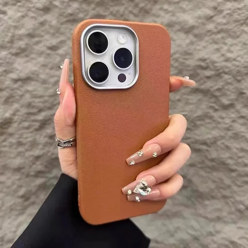 Funda de teléfono de cuero mate de lujo para iPhone 17 16 15 14 Plus 16E 13 12 11 Pro Max X XS Max XR 7 8 SE2 funda protectora a prueba de golpes - imagen 2