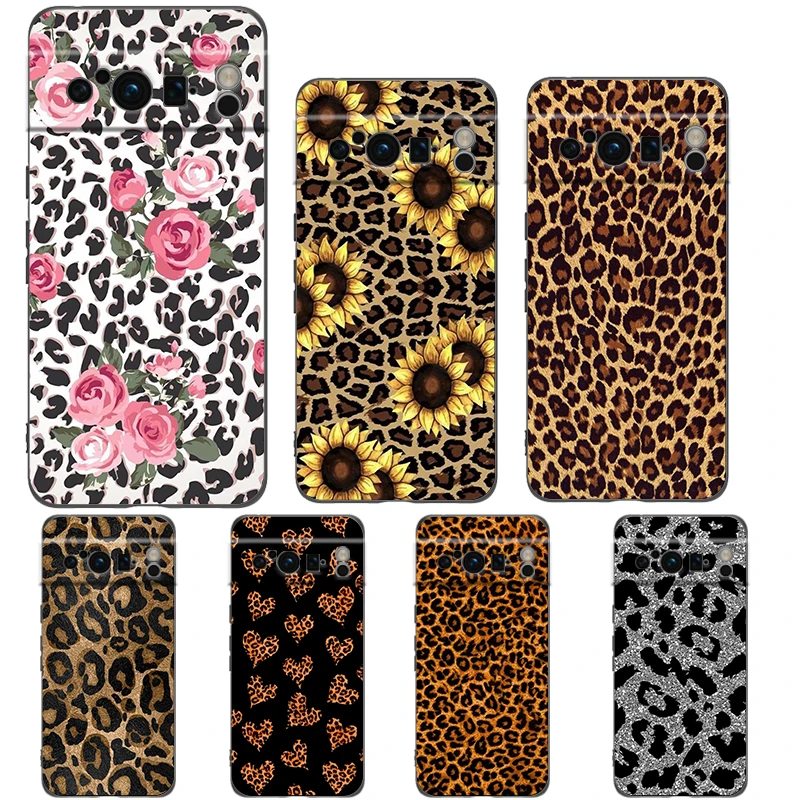 Funda de teléfono con estampado de leopardo y tigre para Google Pixel 8, 7, 6 Pro, 6A, 5G, negra, suave, a prueba de golpes, carcasa trasera de TPU