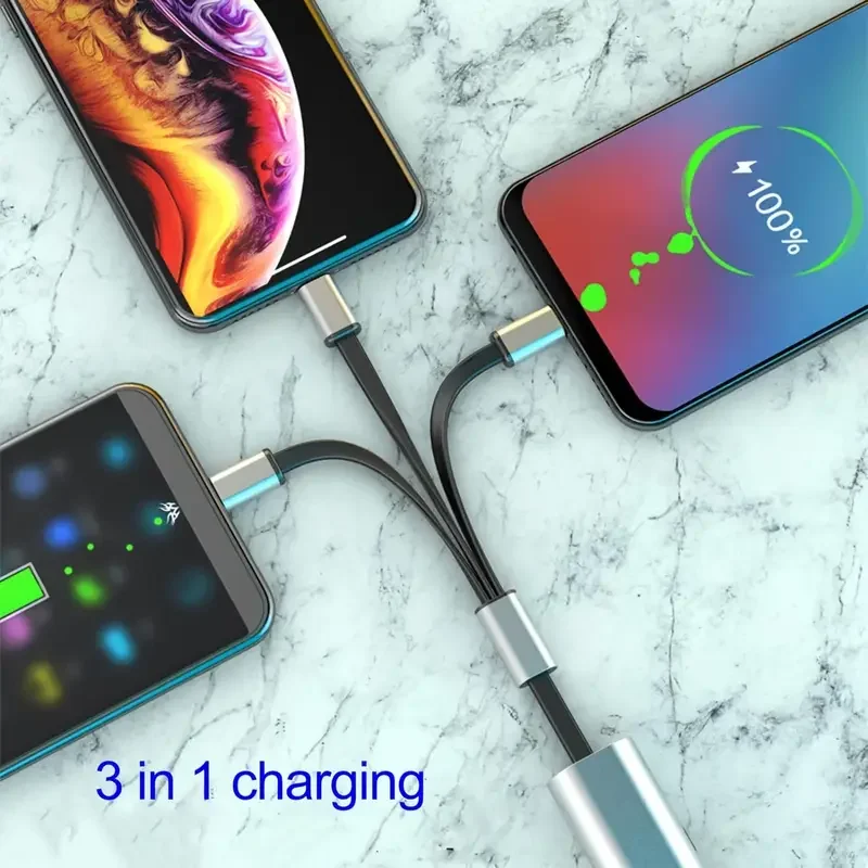 Cable USB retráctil 3 en 1, Cable de datos de carga rápida para Iphone, Samsung, Huawei, Xiaomi, Cable de carga múltiple - imagen 2