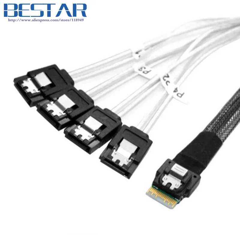 1,5 pies 0,5 M línea delgada SAS 4,0 SFF-8654 4i 38pin Host a 4 SATA 7pin objetivo disco duro Fanout Raid Cable de conexión 50cm - imagen 2