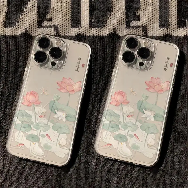 Lotus Pond TPU funda de teléfono para iPhone 7 8 XR XS Max 11 12 13 14 15 Pro Max 14 16 Plus cubierta protectora de pantalla a prueba de golpes - imagen 4