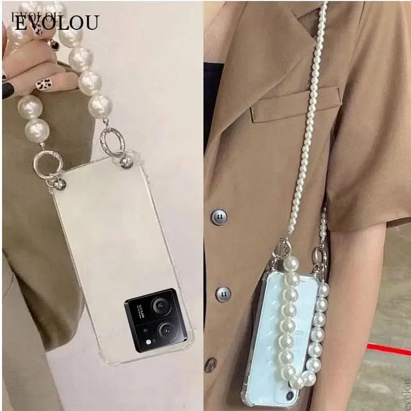 Para Realme 15 Pro 5G collar cruzado cadena de perlas cordón funda de silicona suave para Realme15 15pro cubierta de Airbag a prueba de golpes - imagen 2